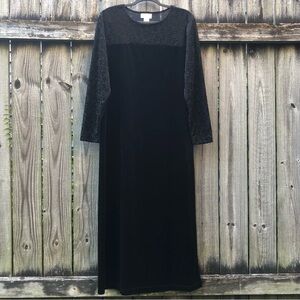 Diane Von Furstenberg Vintage Y2K Velvet Burnout Maxi Dress Size L Black Witchy